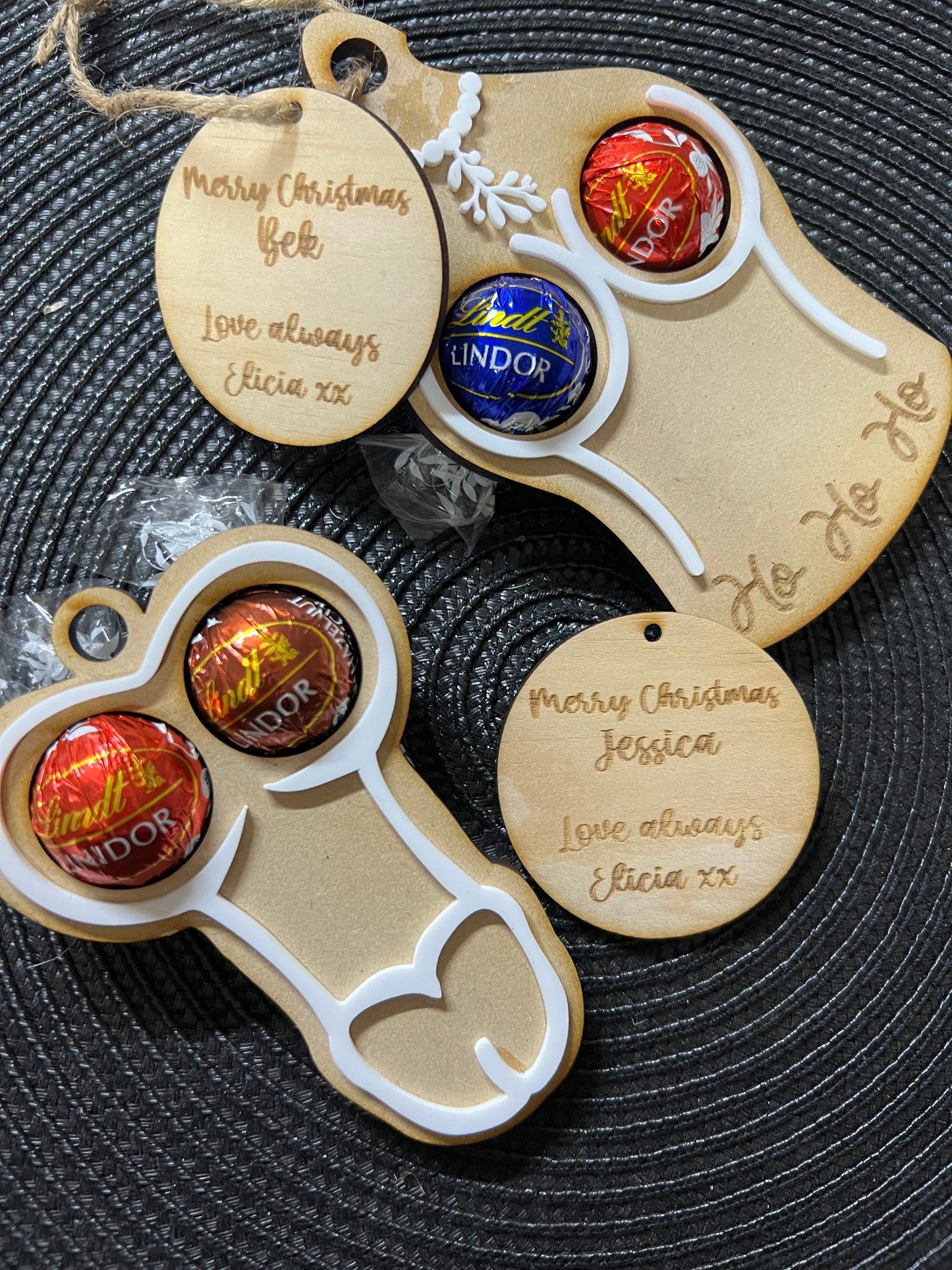 Adult Christmas Lindt ball ornaments/tags