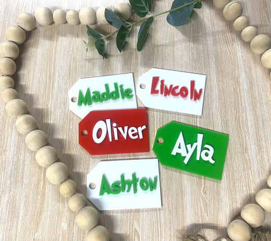 Grinch style gift tags